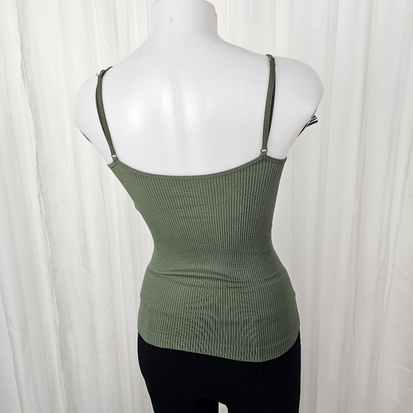 Intimately Free People stretch sage green tank ribbed mesh v-neck line XS/Small - Picture 5 of 6
